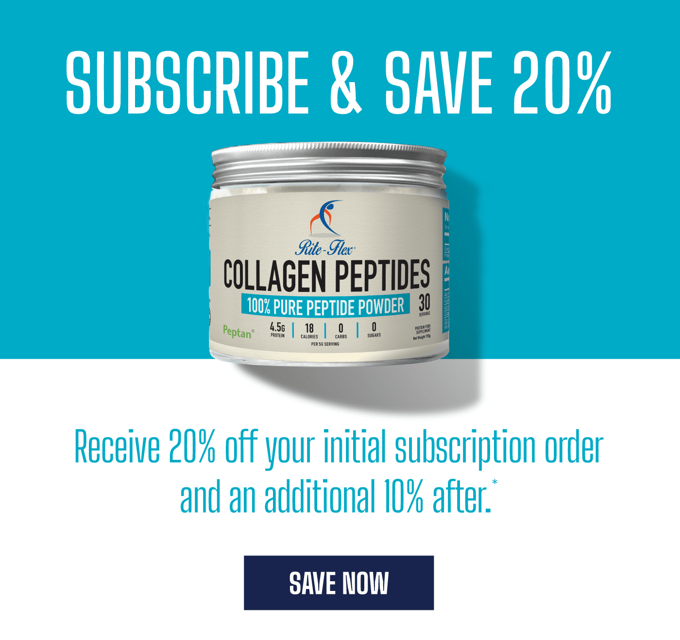 subscribe and save 20% on your initial subscription order of collagen powder