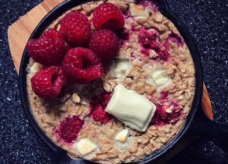 @anythingfoodie white chocolate _ raspberry baked proats